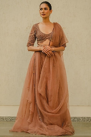 Mauve Organza Saree Set by Divya Aggarwal