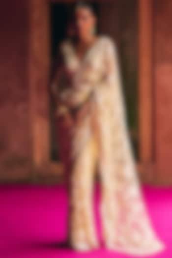Beige Net Wedding Saree Set by Angad Singh at Pernia's Pop Up Shop