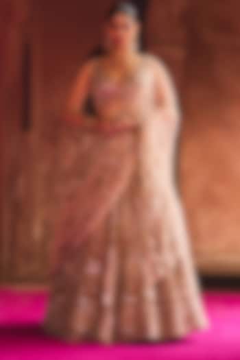 Peach Organza Bridal Lehenga Set by Angad Singh at Pernia's Pop Up Shop