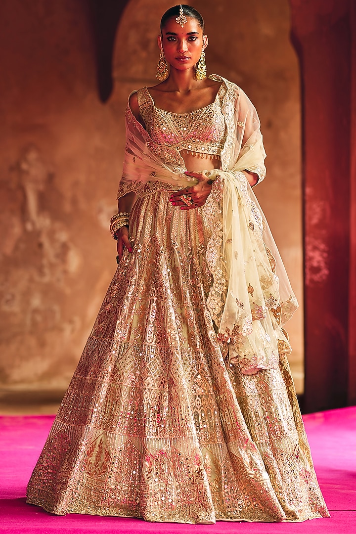 Pista Green Organza Bridal Lehenga Set by Angad Singh at Pernia's Pop Up Shop