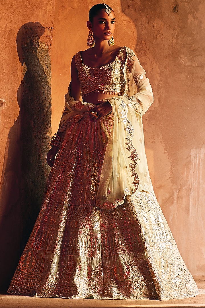 Pista Green Organza Bridal Lehenga Set by Angad Singh at Pernia's Pop Up Shop