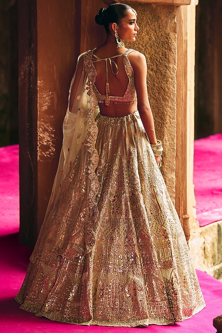Pista Green Organza Bridal Lehenga Set by Angad Singh at Pernia's Pop Up Shop