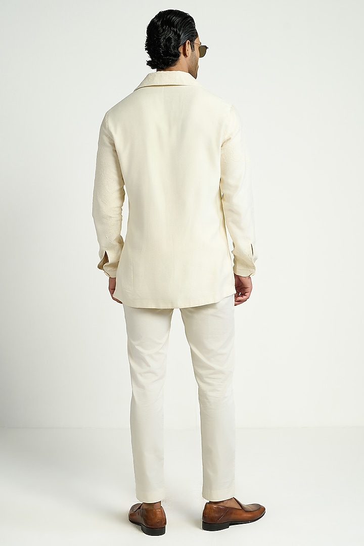 Ivory Silk Blend Embroidered Waistcoat by Antar Agni Men at Pernia's Pop Up Shop