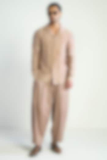 Rose Taupe Cotton Silk Embroidered Wedding Shirt by Antar Agni Men at Pernia's Pop Up Shop