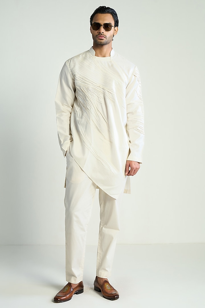 Ivory Cotton Silk Satin Kurta by Antar Agni Men at Pernia's Pop Up Shop