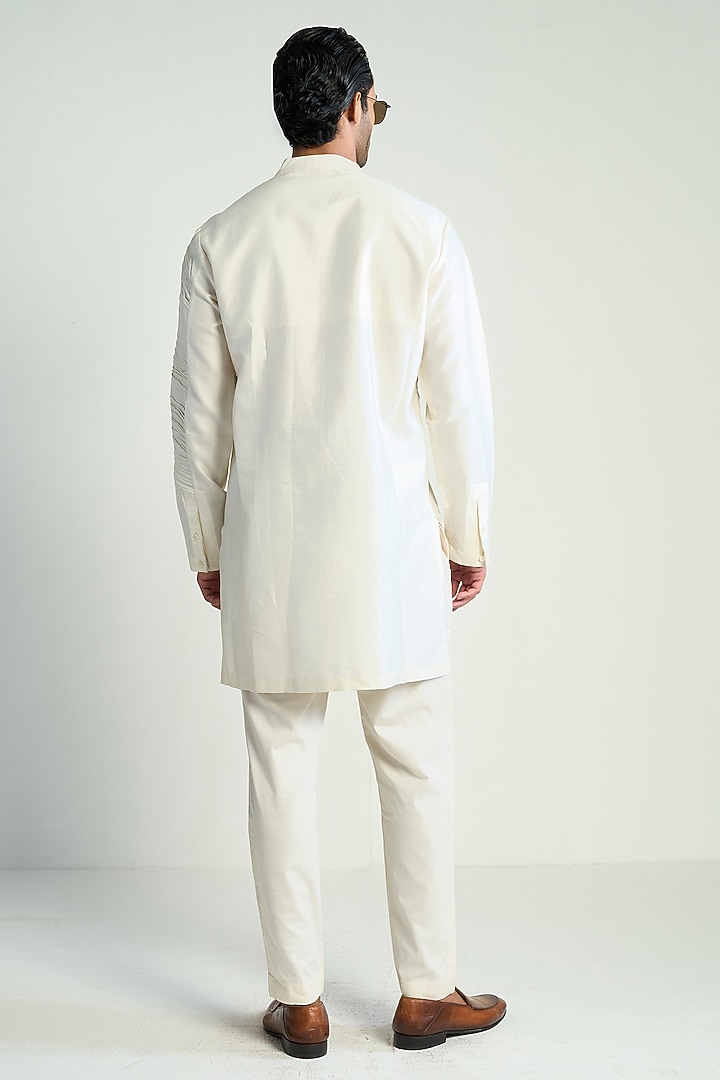 Ivory Cotton Silk Satin Kurta by Antar Agni Men at Pernia's Pop Up Shop