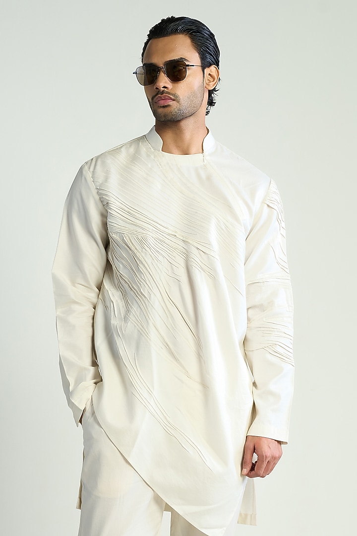 Ivory Cotton Silk Satin Kurta by Antar Agni Men at Pernia's Pop Up Shop
