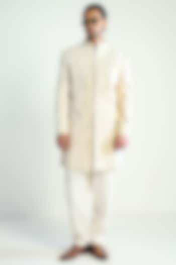Ivory Cotton Silk Satin Embroidered Groom Indowestern Jacket by Antar Agni Men at Pernia's Pop Up Shop