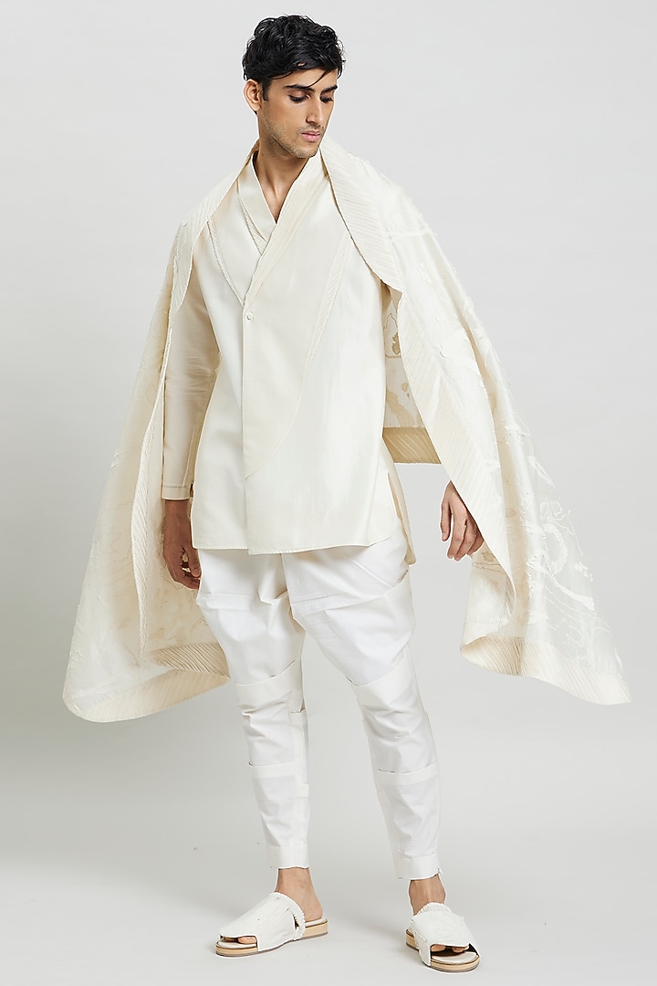 Ivory Cotton Silk Wedding Shirt by Antar Agni Men at Pernia's Pop Up Shop