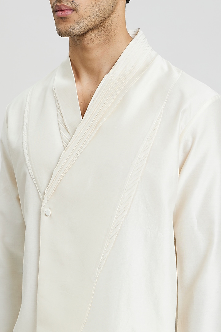 Ivory Cotton Silk Wedding Shirt by Antar Agni Men at Pernia's Pop Up Shop