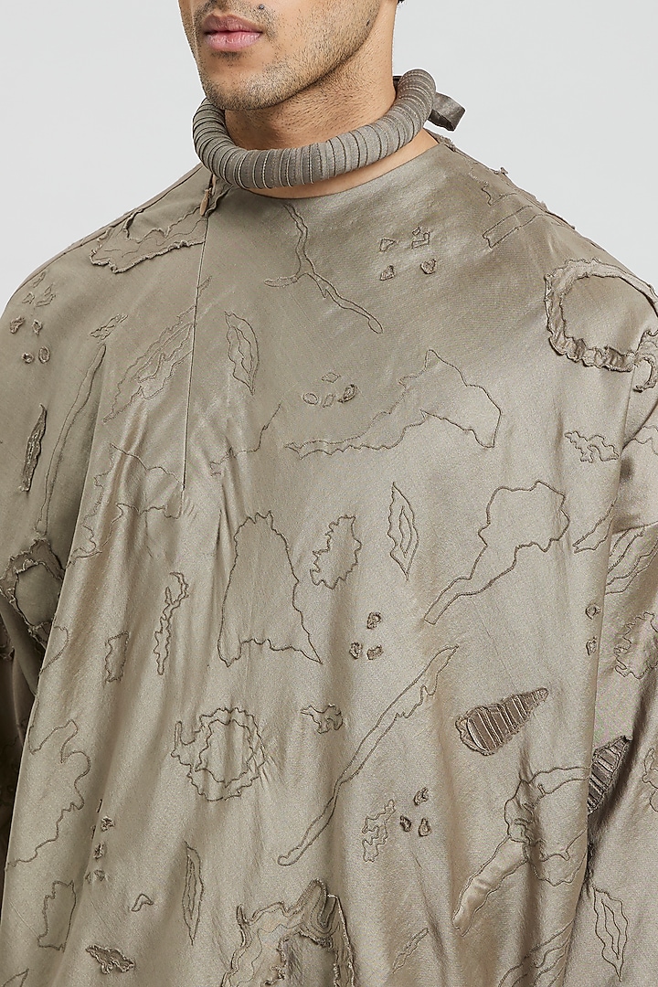 Mud Green Cotton Silk T-Shirt by Antar Agni Men at Pernia's Pop Up Shop
