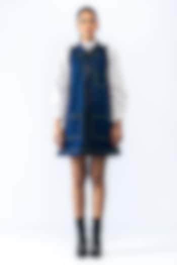 Navy Blue Denim A-Line Mini Summer Dress with White Cotton Shirt by ANGSA BY NIDHIR & SHELLY at Pernia's Pop Up Shop