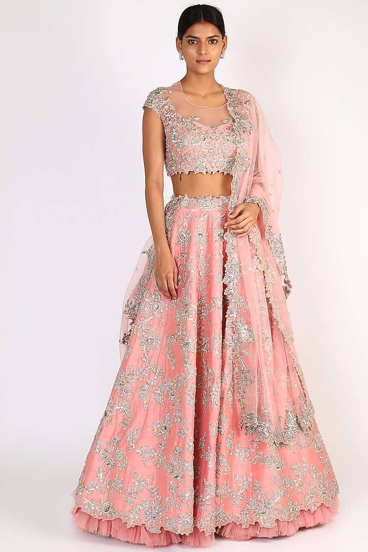 Blush Pink Embroidered Lehenga Set by Anushree Reddy