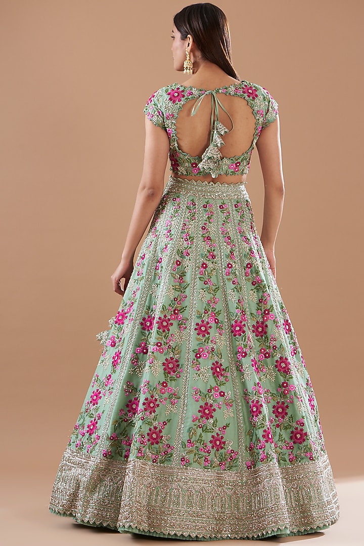 Sea Green Organza Embroidered Bridal Lehenga Set by Anushree Reddy at Pernia's Pop Up Shop