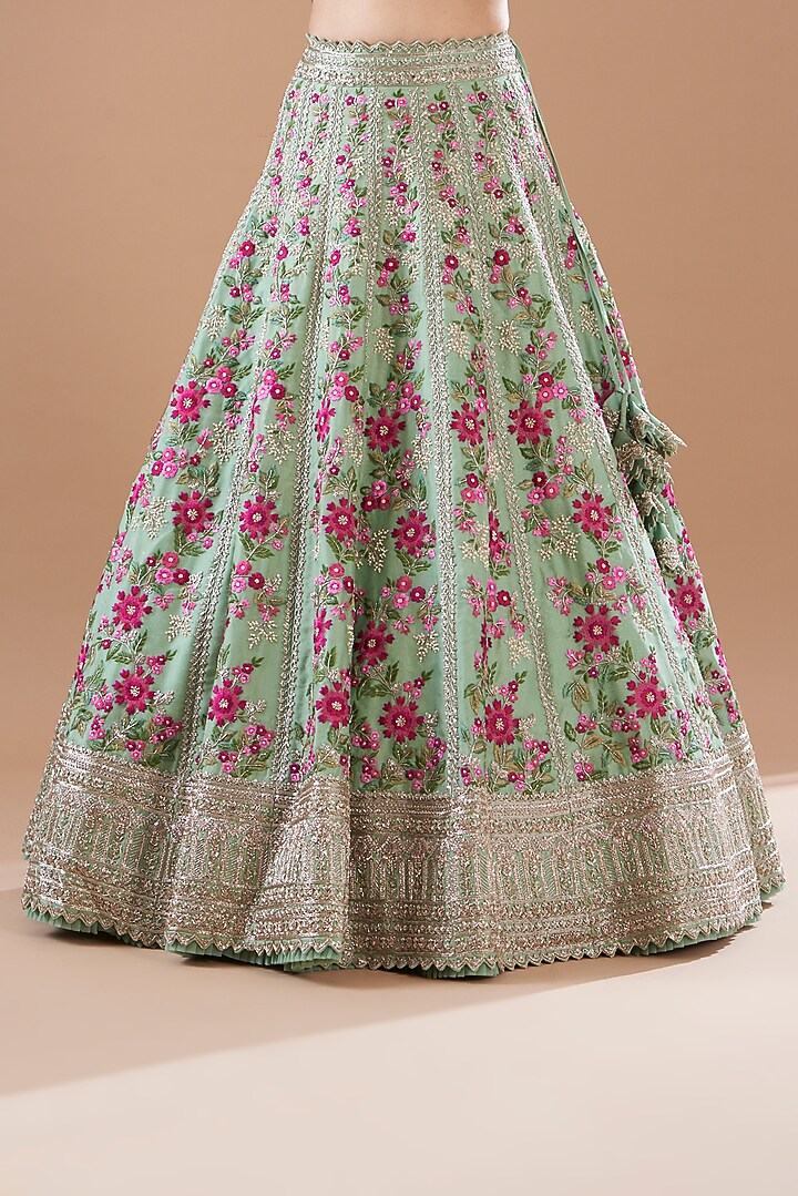 Sea Green Organza Embroidered Bridal Lehenga Set by Anushree Reddy at Pernia's Pop Up Shop