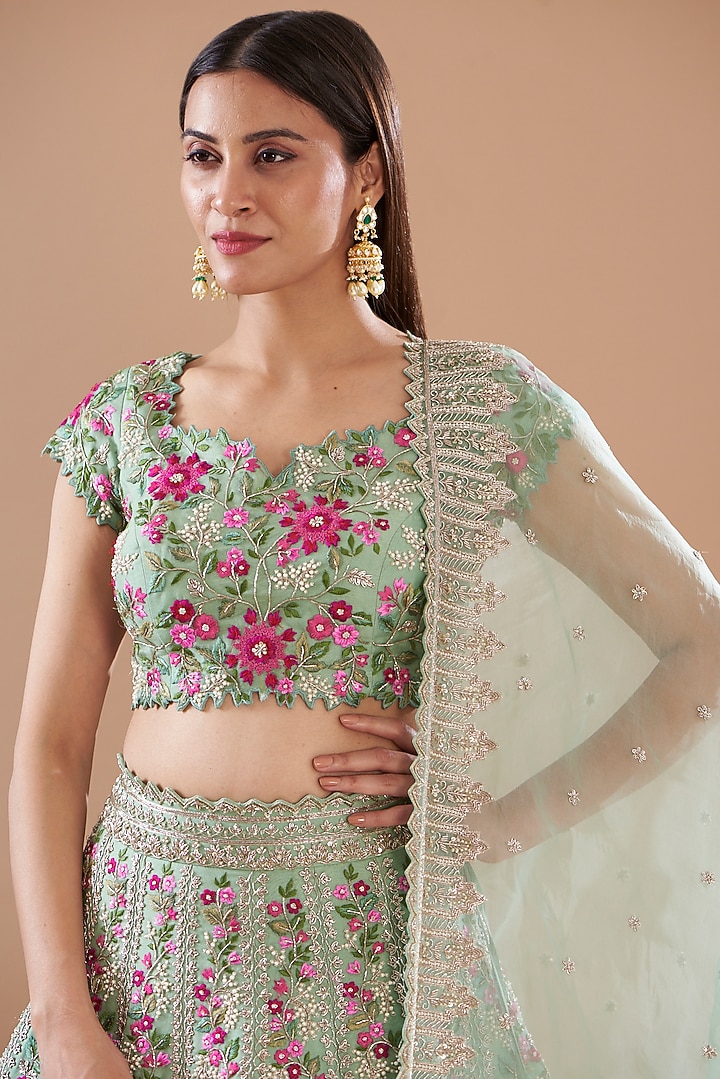 Sea Green Organza Embroidered Bridal Lehenga Set by Anushree Reddy at Pernia's Pop Up Shop