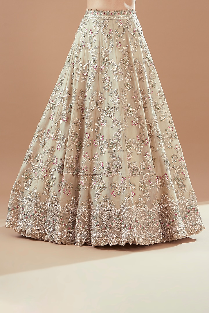 Ivory Raw Silk Embroidered Bridal Lehenga Set by Anushree Reddy at Pernia's Pop Up Shop