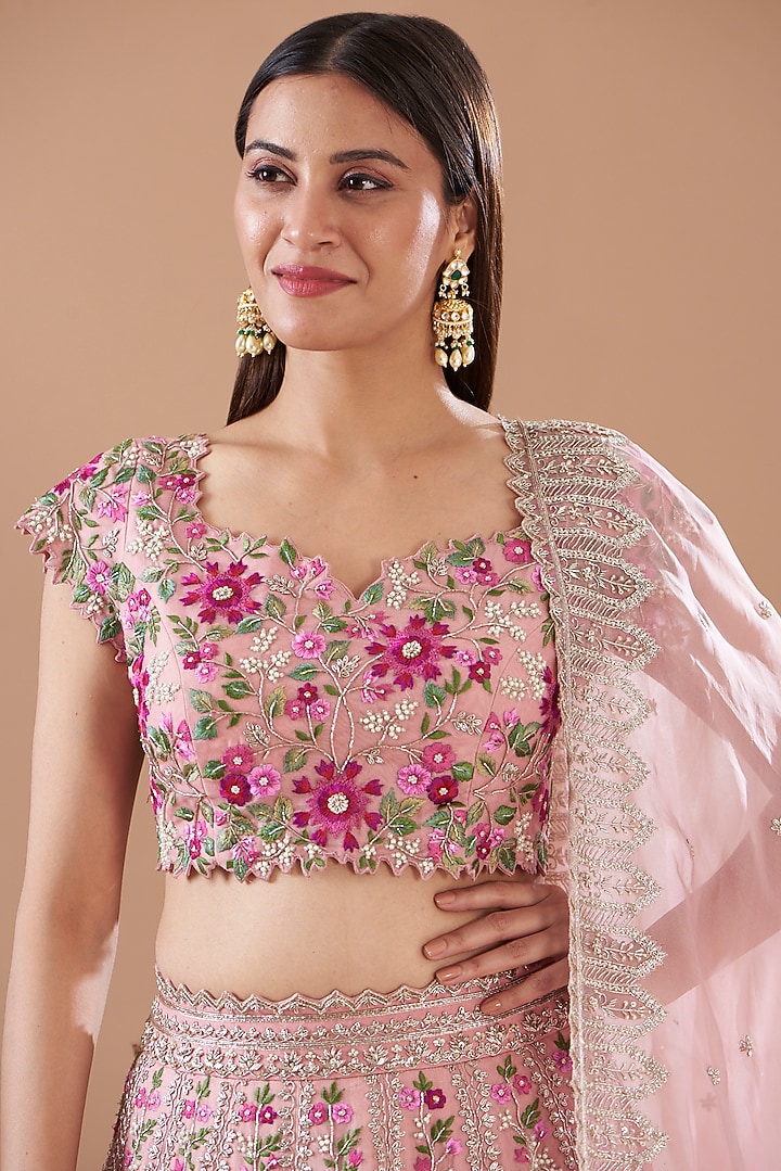 Pink Organza Embroidered Bridal Lehenga Set by Anushree Reddy at Pernia's Pop Up Shop