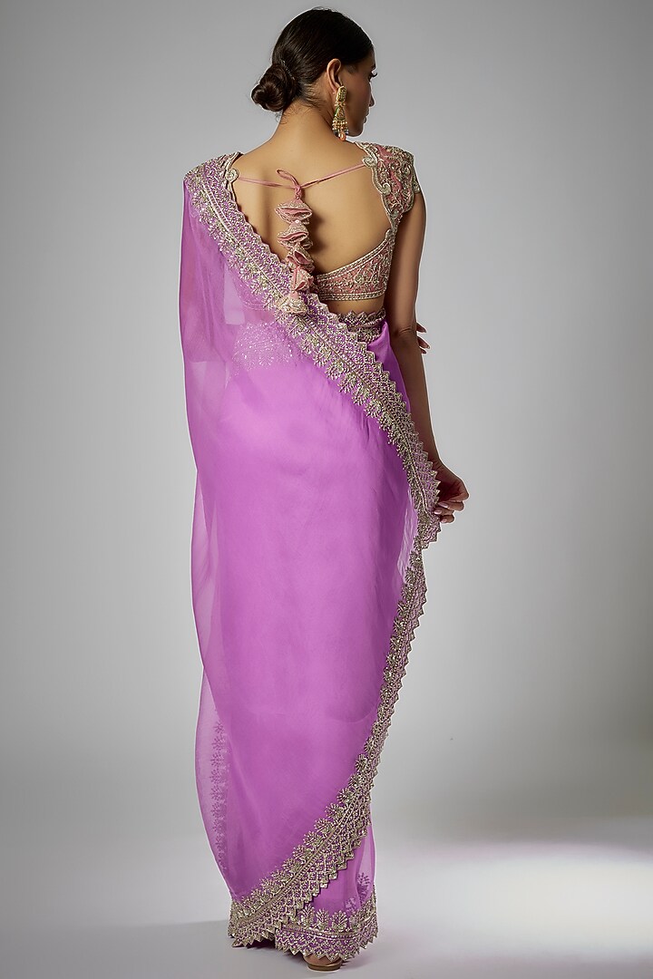 Purple Organza Embroidered Bridal Saree Set by Anushree Reddy at Pernia's Pop Up Shop