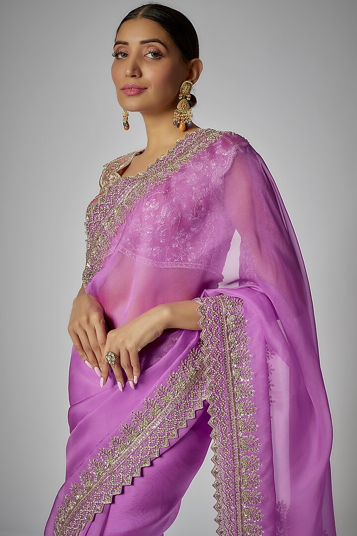 Purple Organza Embroidered Bridal Saree Set by Anushree Reddy at Pernia's Pop Up Shop