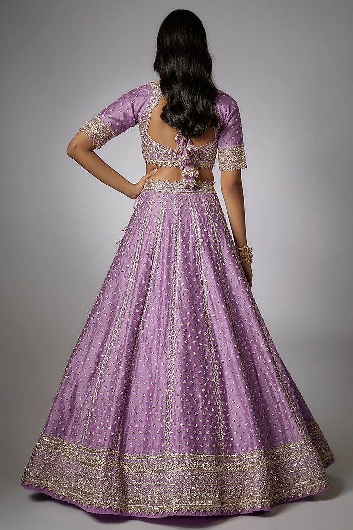Lavender Chanderi Zardosi Embroidered Bridal Lehenga Set by Anushree Reddy at Pernia's Pop Up Shop