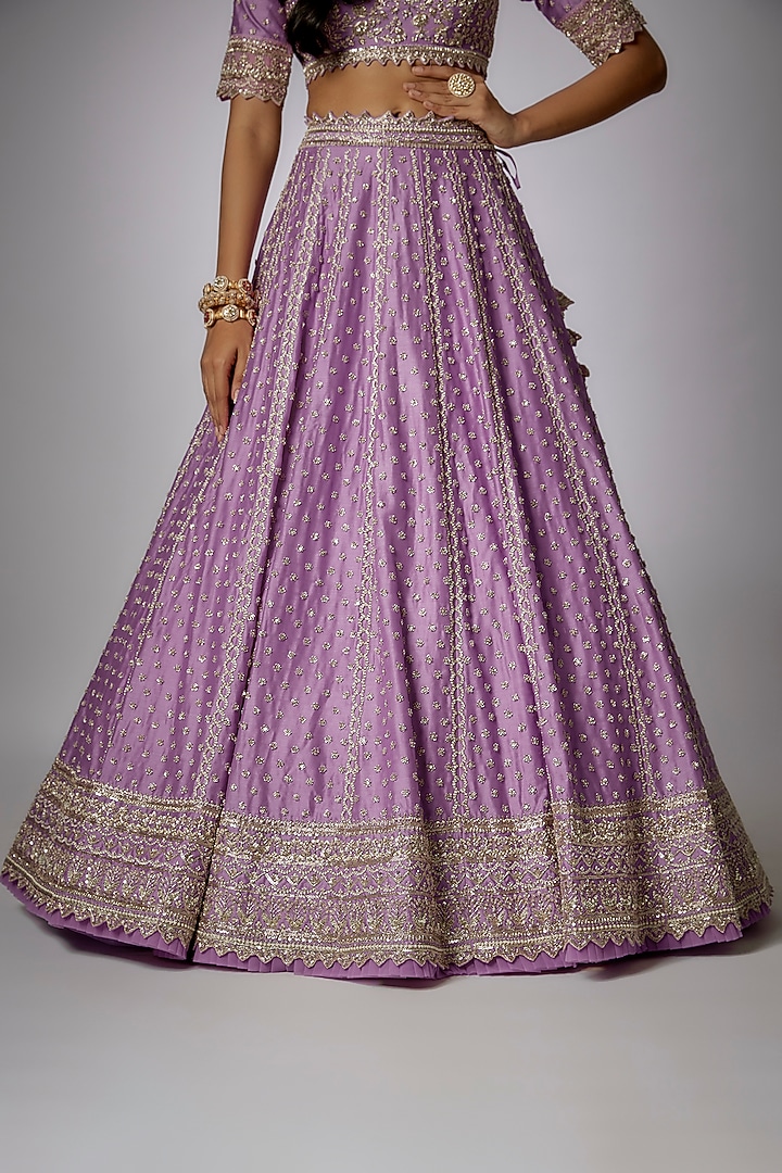 Lavender Chanderi Zardosi Embroidered Bridal Lehenga Set by Anushree Reddy at Pernia's Pop Up Shop