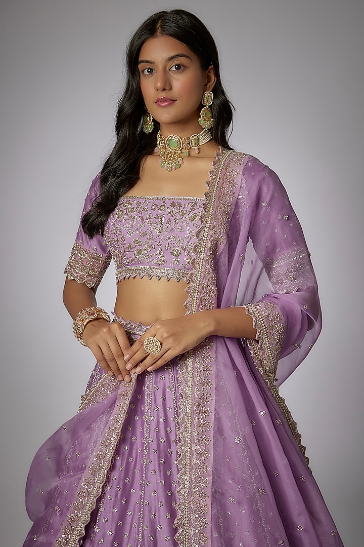 Lavender Chanderi Zardosi Embroidered Bridal Lehenga Set by Anushree Reddy at Pernia's Pop Up Shop