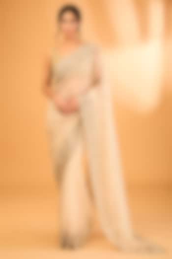 Ivory Organza Hand Embroidered Bridal Saree Set by Anushree Reddy at Pernia's Pop Up Shop