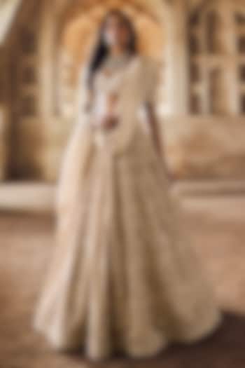 Ivory Organza Hand Embroidered Bridal Lehenga Set by Anushree Reddy at Pernia's Pop Up Shop