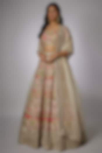 Ivory Organza Zardosi Hand Embroidered Bridal Lehenga Set by Anushree Reddy at Pernia's Pop Up Shop