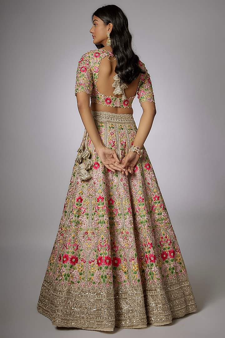 Ivory Organza Zardosi Hand Embroidered Bridal Lehenga Set by Anushree Reddy at Pernia's Pop Up Shop
