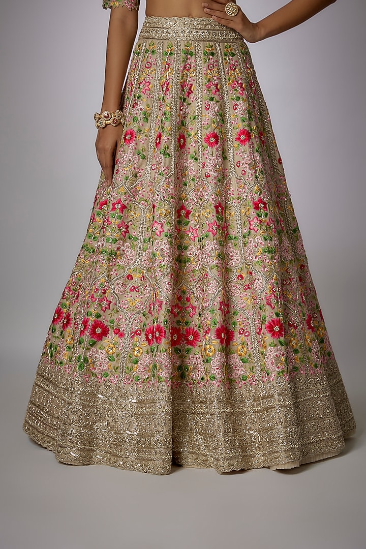 Ivory Organza Zardosi Hand Embroidered Bridal Lehenga Set by Anushree Reddy at Pernia's Pop Up Shop