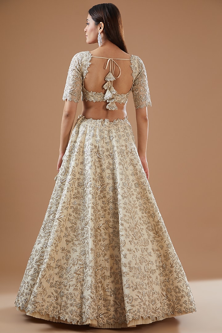 Ivory Organza Hand Embroidered Bridal Lehenga Set by Anushree Reddy at Pernia's Pop Up Shop