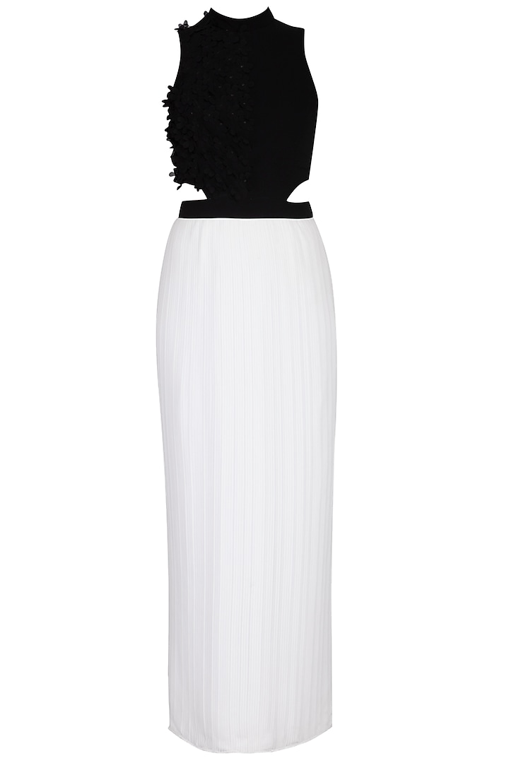 White and black embroidered dress by Aruni