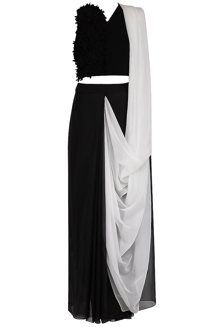 Black and white skirt saree by Aruni