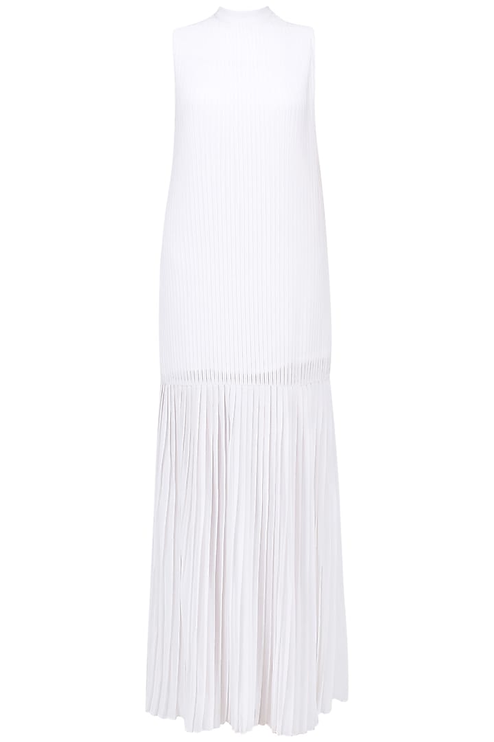 White Pleated Long Dress by Aruni