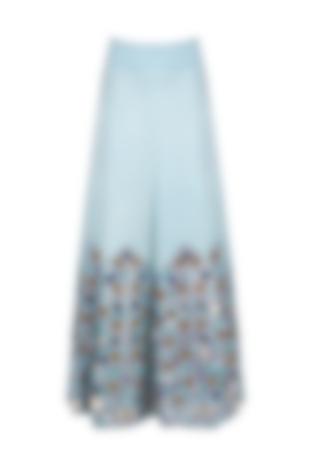 Sky Blue Mirror Embroidered Denim Skirt by Aruni