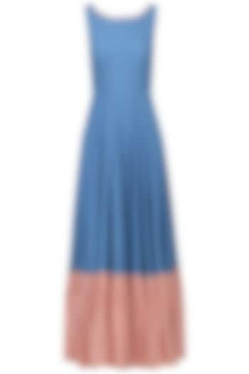 Medium Blue and Salmon Pink Gown by Aruni