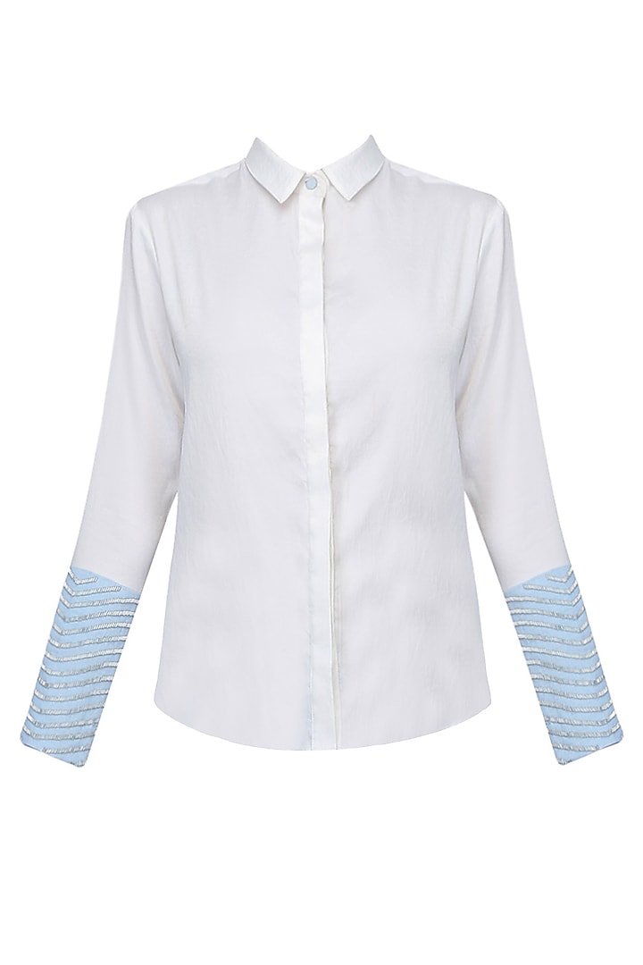 White Embroidered Convertible Shirt by Aruni