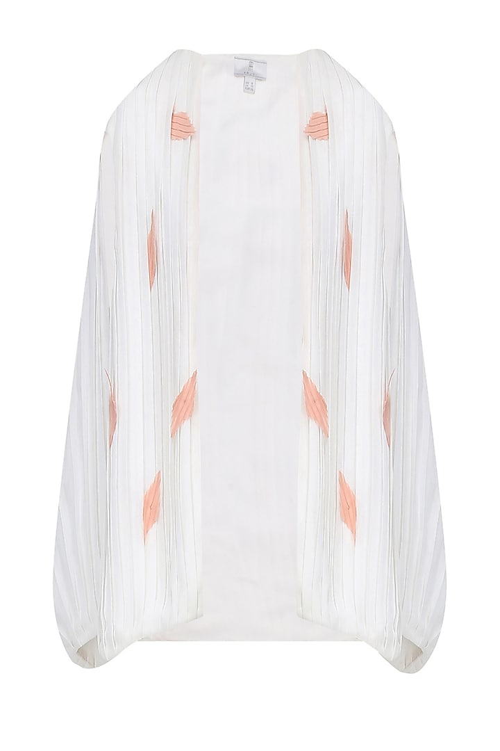 White Pleated Feather Cut Out Cape Jacket by Aruni