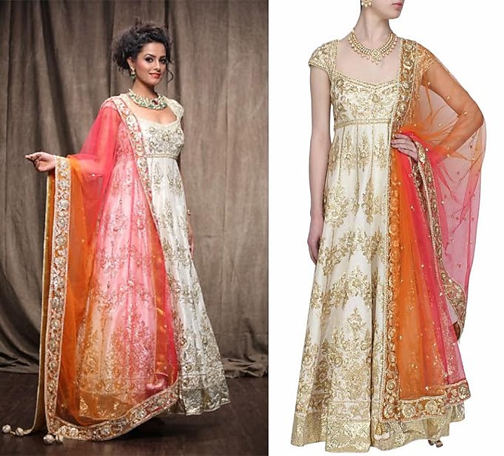Off white gota patti embroidered floral motifs anarkali set available only at Pernia's Pop Up Shop.