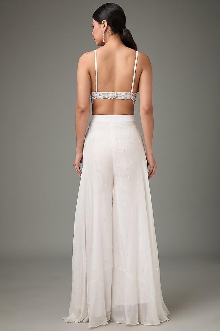 Ivory Flat Chiffon Palazzo Pant Set by ANJALIVERMA at Pernia's Pop Up Shop