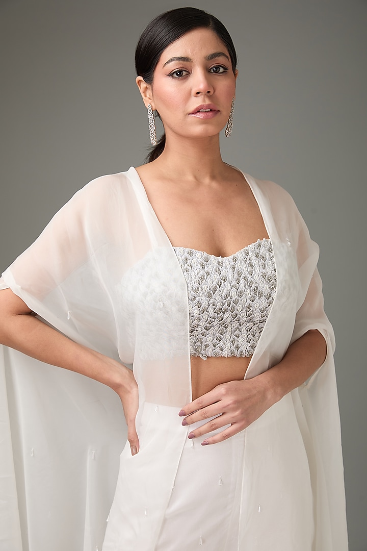 Ivory Flat Chiffon Palazzo Pant Set by ANJALIVERMA at Pernia's Pop Up Shop