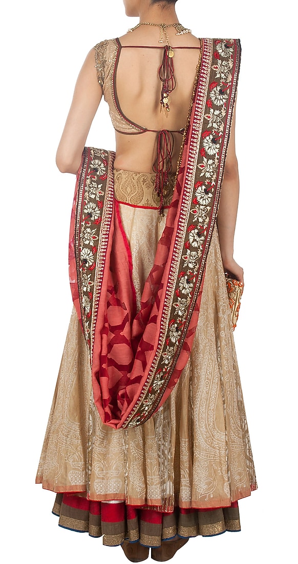 Gold tissue overlay lehenga sari available only at Pernia's Pop-Up Shop.