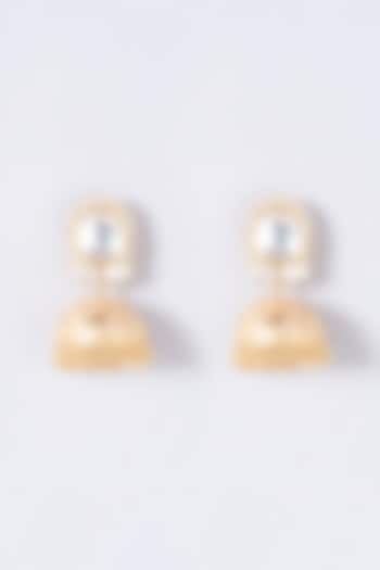 Gold Finish White Stone Earrings by Anjali Jain