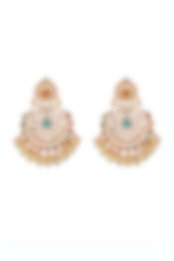 Gold Plated Kundan Polki & Pearl Chandbali Earrings by Anjali Jain Jewellery at Pernia's Pop Up Shop