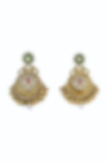 Gold Plated Kundan Polki & Pearl Chandbali Earrings by Anjali Jain Jewellery at Pernia's Pop Up Shop