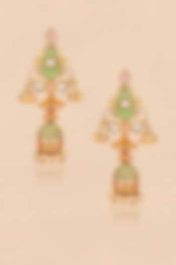 Gold Plated Kundan Polki & Multi-Colored Stone Jhumka Earrings by Anjali Jain Jewellery at Pernia's Pop Up Shop