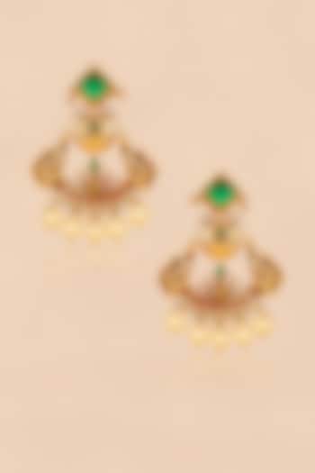 Gold Plated Red & Green Stone Peacock Chandbali Earrings by Anjali Jain Jewellery at Pernia's Pop Up Shop