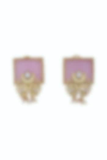 Gold Plated Pink Stone Carved Peacock Stud Earrings by Anjali Jain Jewellery at Pernia's Pop Up Shop